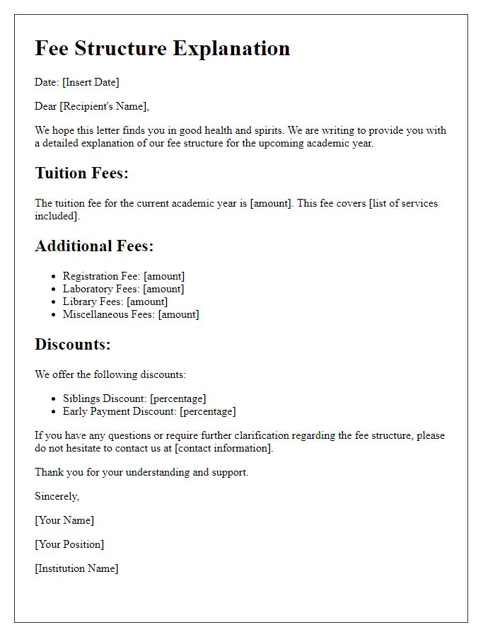 Letter template of fee structure explanation