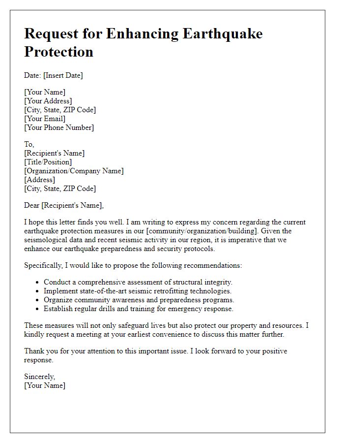 Letter template of request for enhancing earthquake protection