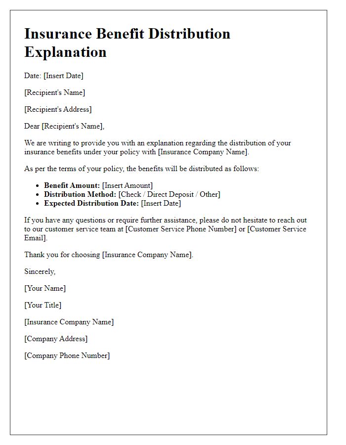 Letter template of insurance benefit distribution explanation