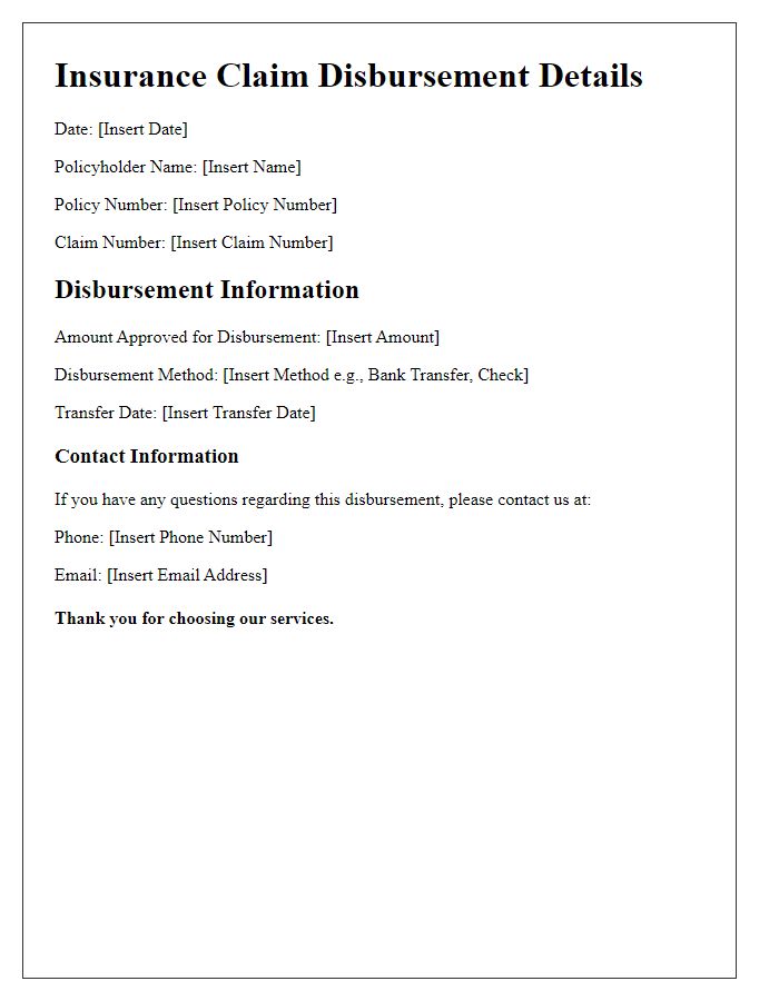 Letter template of insurance claim disbursement details