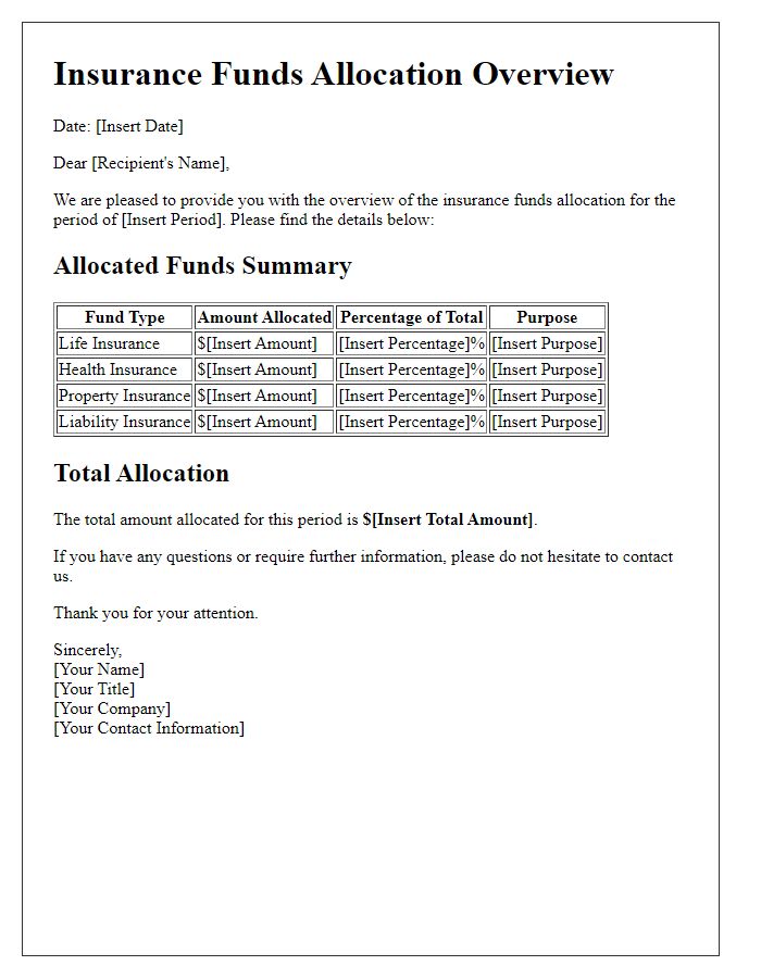 Letter template of insurance funds allocation overview