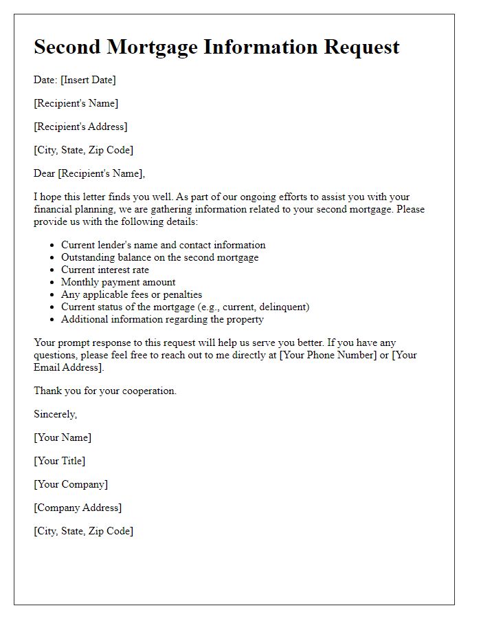 Letter template of second mortgage information gathering