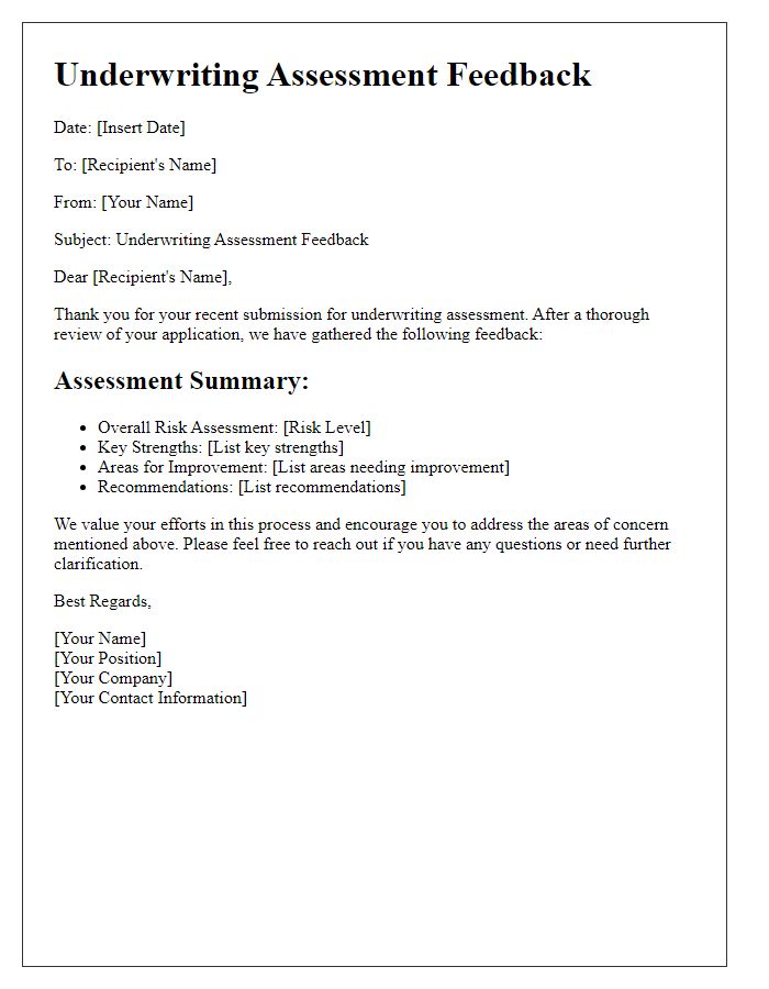 Letter template of underwriting assessment feedback