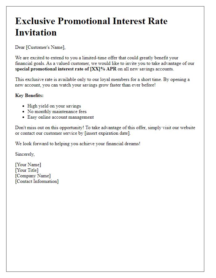 Letter template of compelling promotional interest rate invitation