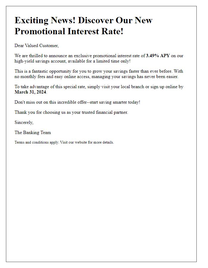 Letter template of enticing promotional interest rate announcement