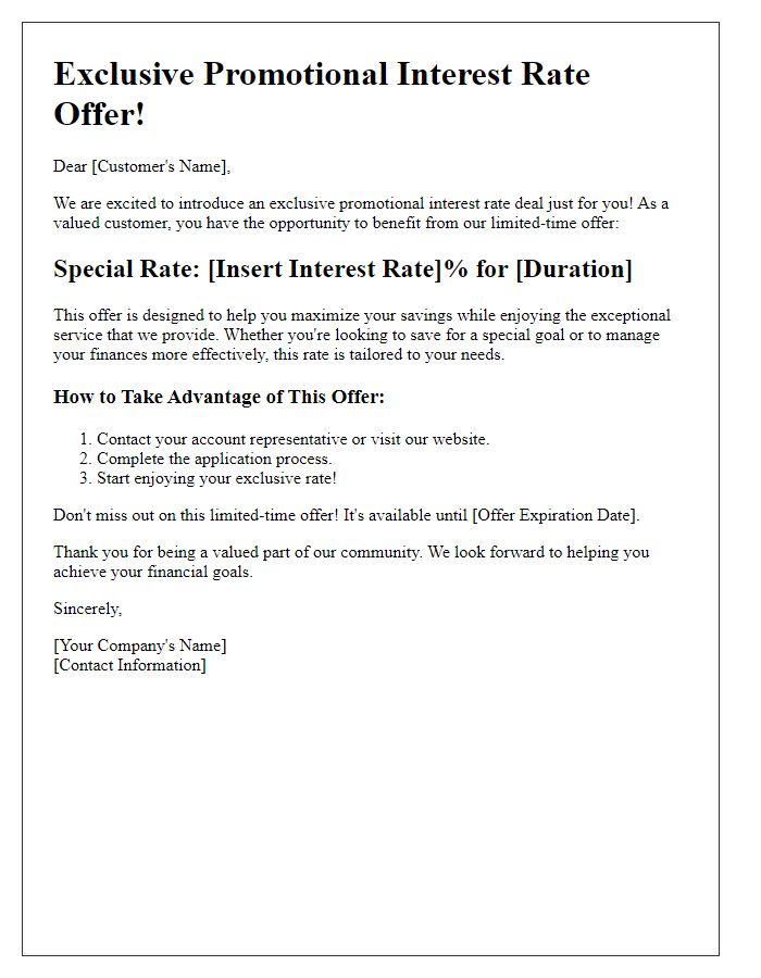 Letter template of exclusive promotional interest rate deal