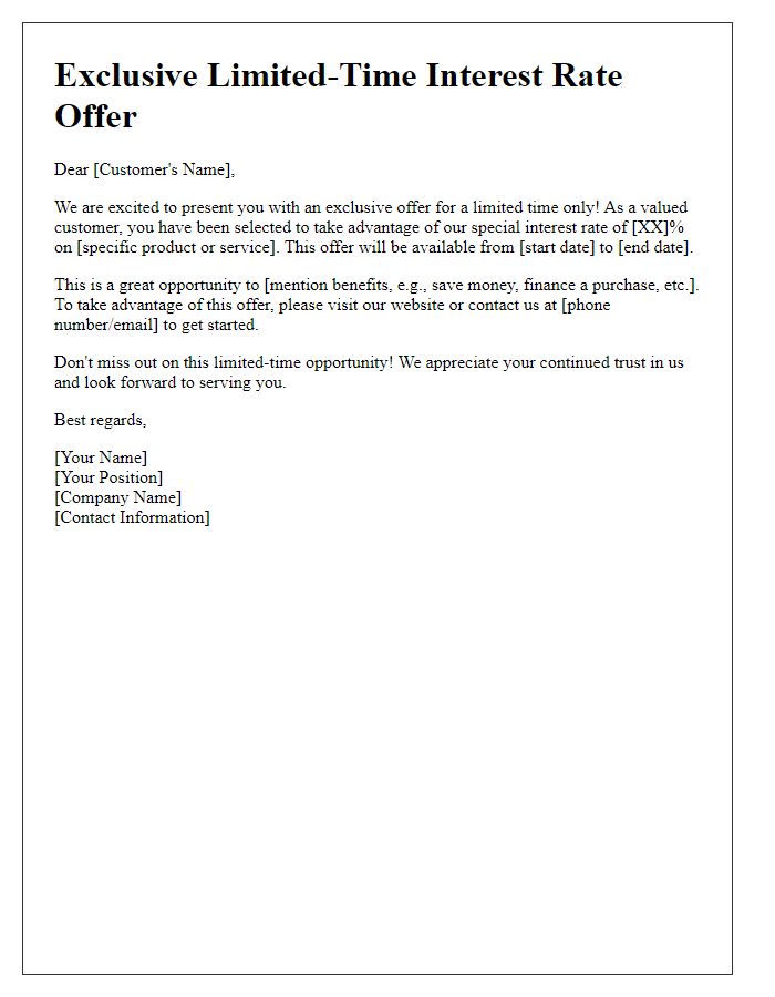 Letter template of special limited-time interest rate offer