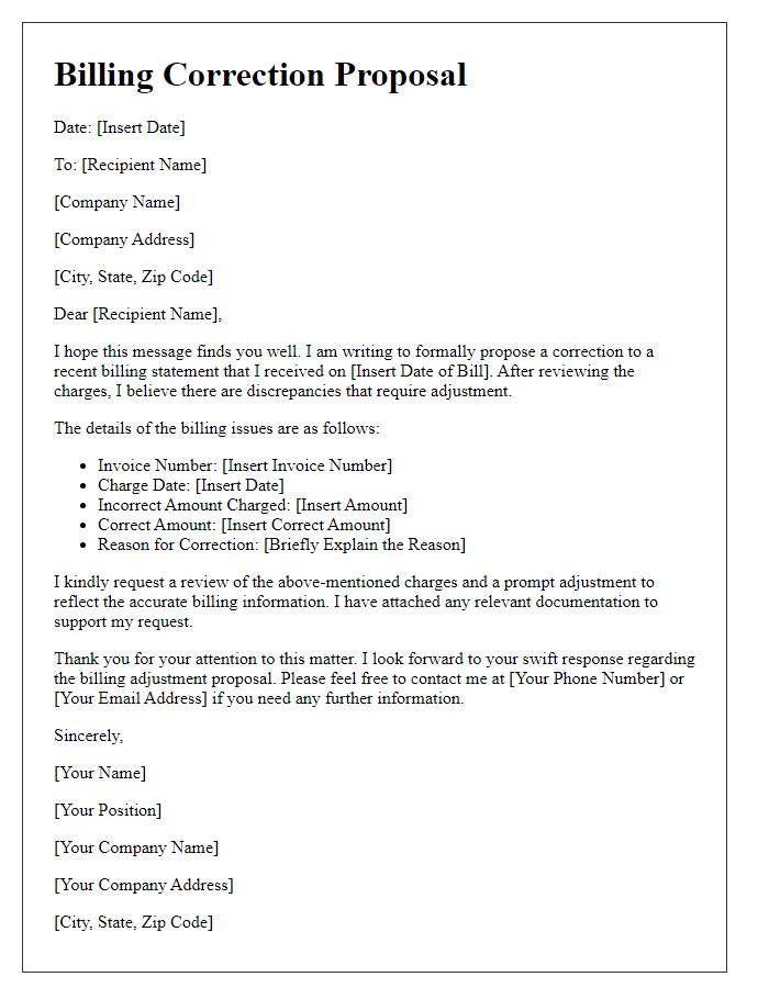 Letter template of billing correction proposal for accurate charges