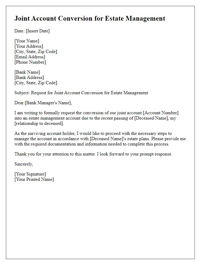 Letter template of joint account conversion for estate management