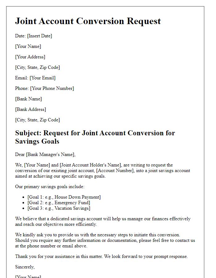 Letter template of joint account conversion for savings goals