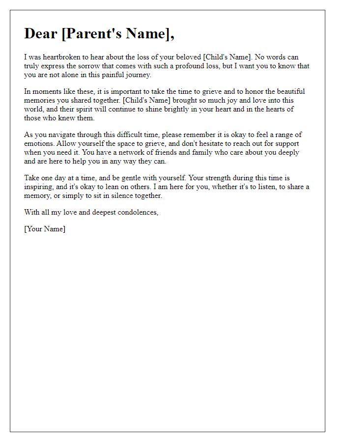 Letter template of encouragement for a bereaved parent