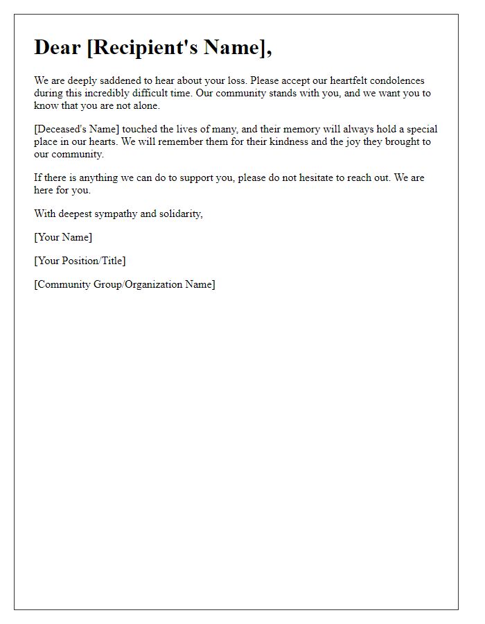 Letter template of solidarity for a community member in mourning