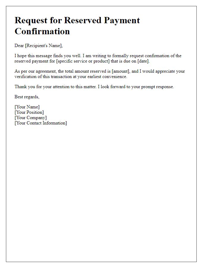 Letter template of request for reserved payment confirmation