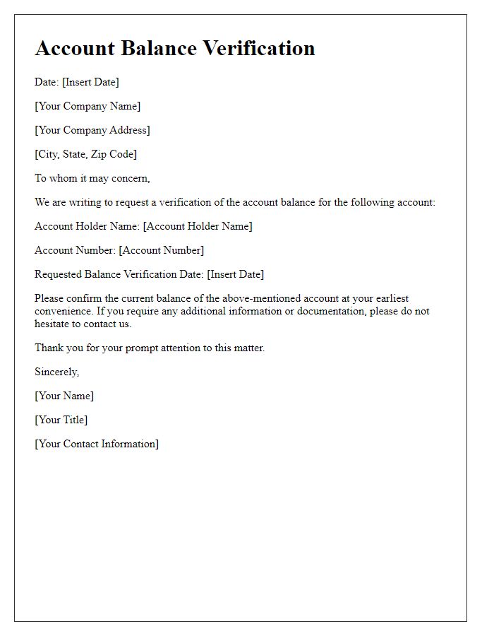 Letter template of account balance verification