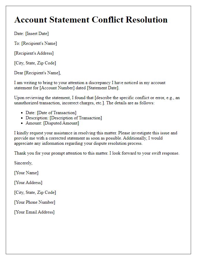 Letter template of account statement conflict