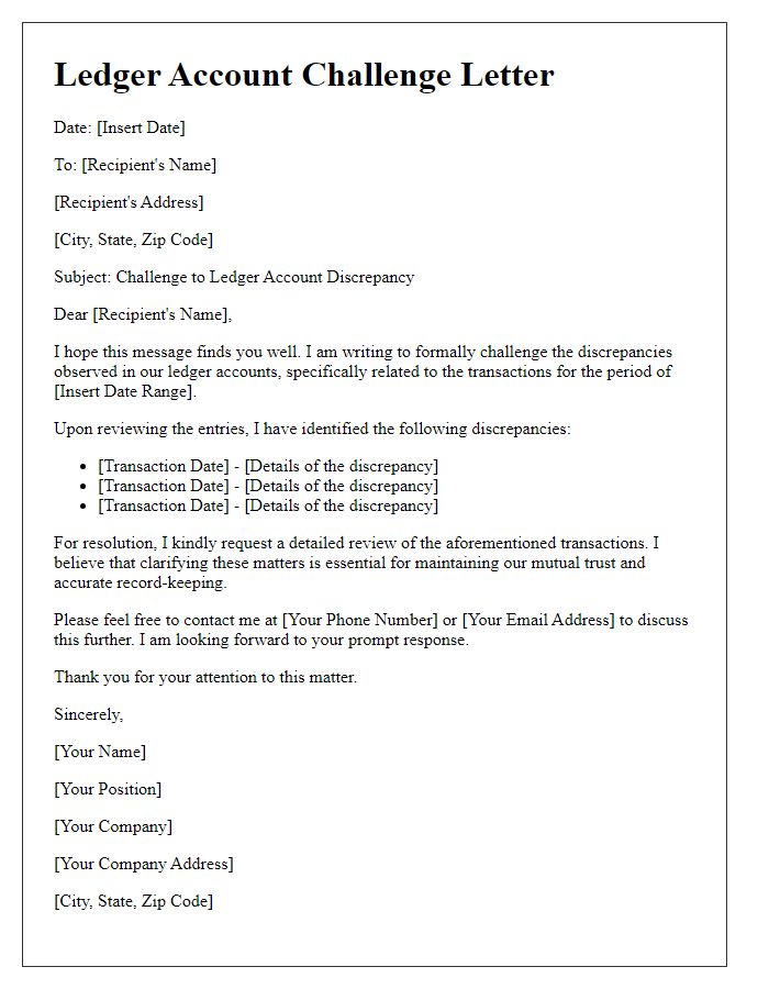 Letter template of ledger account challenge