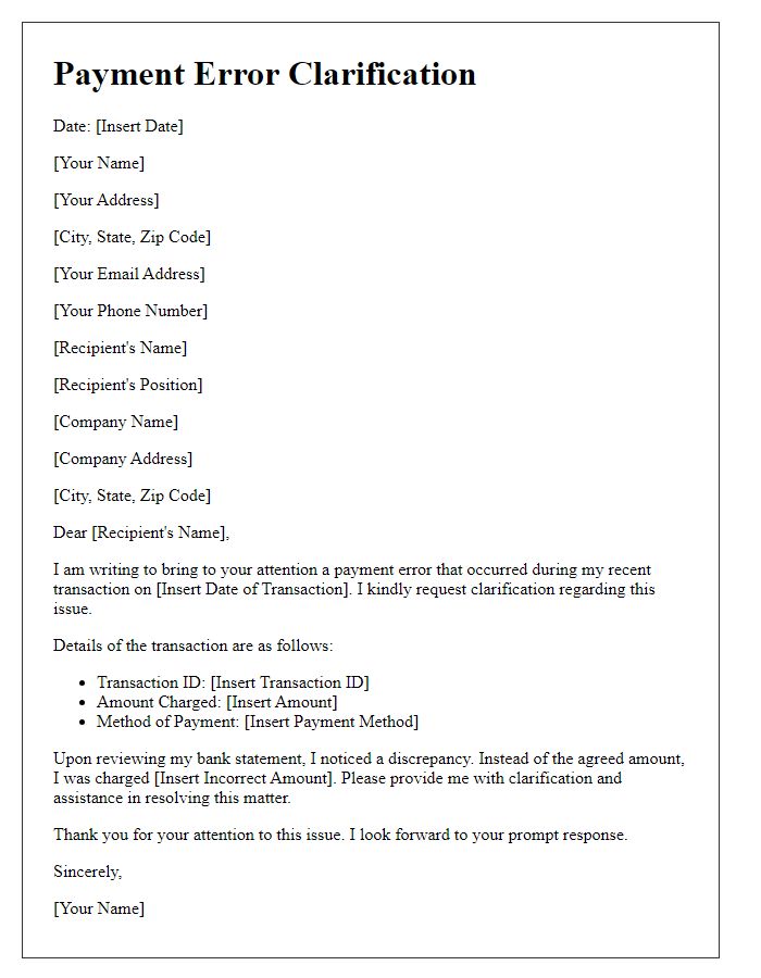 Letter template of payment error clarification