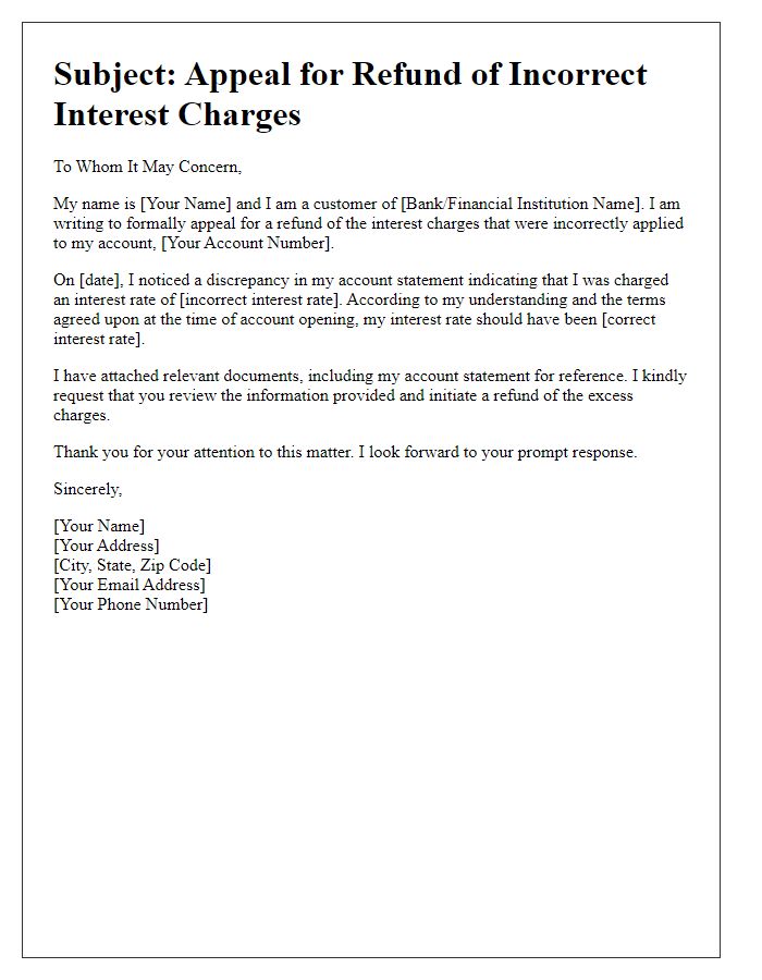 Letter template of appeal for incorrect interest charge refund