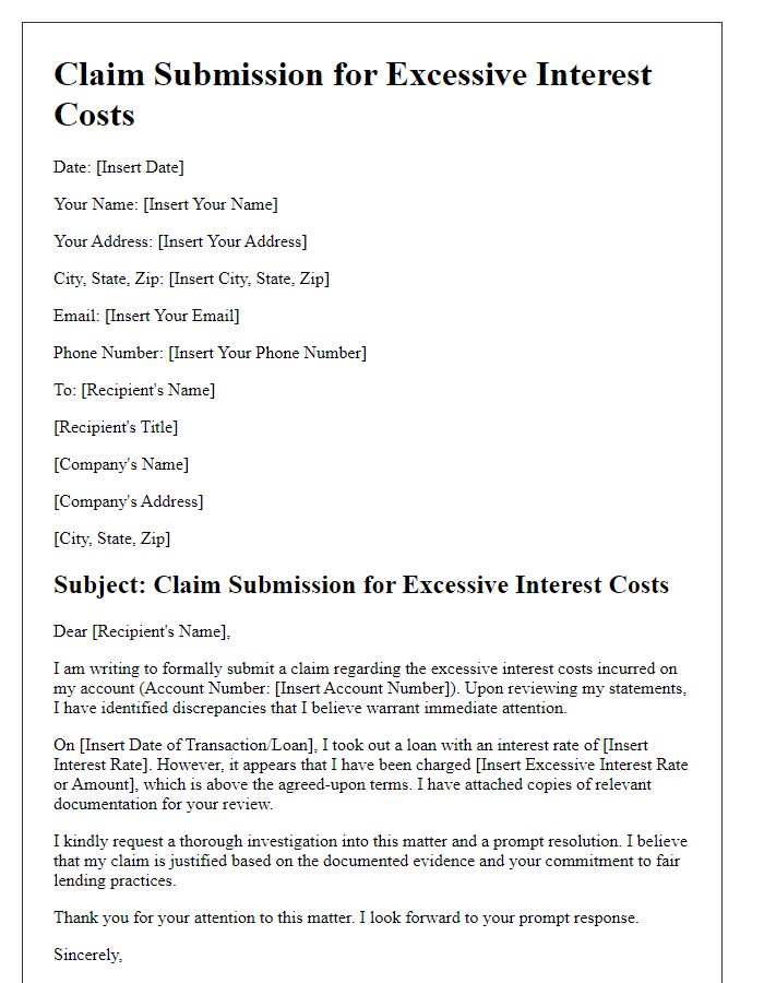 Letter template of claim submission for excessive interest costs