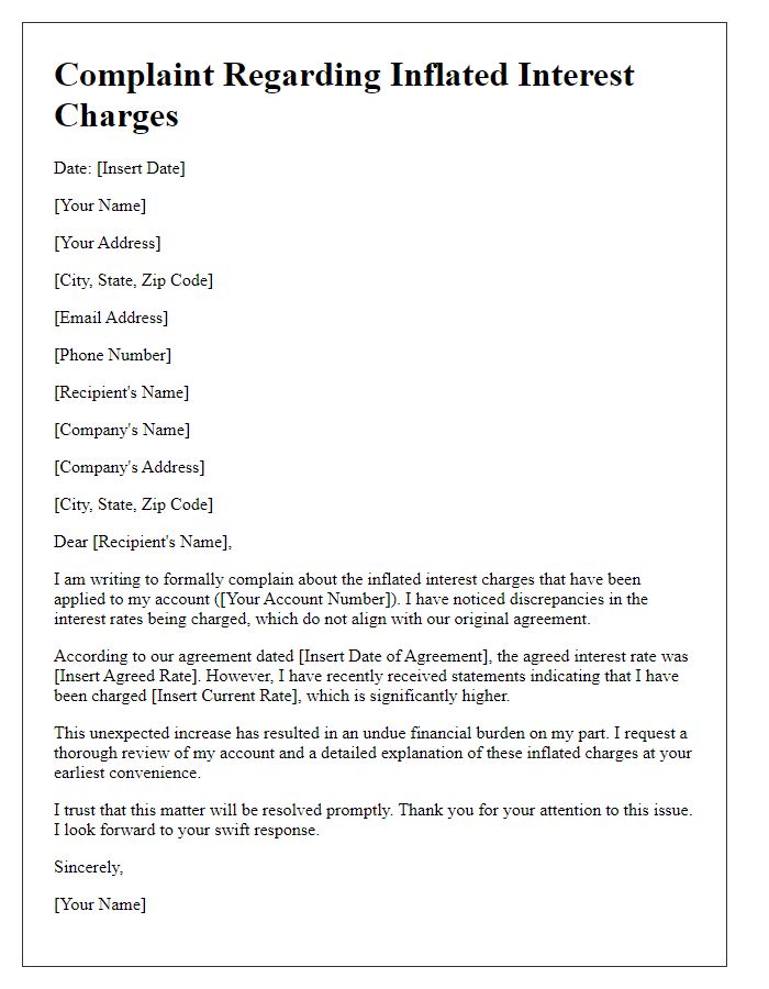 Letter template of complaint about inflated interest charges