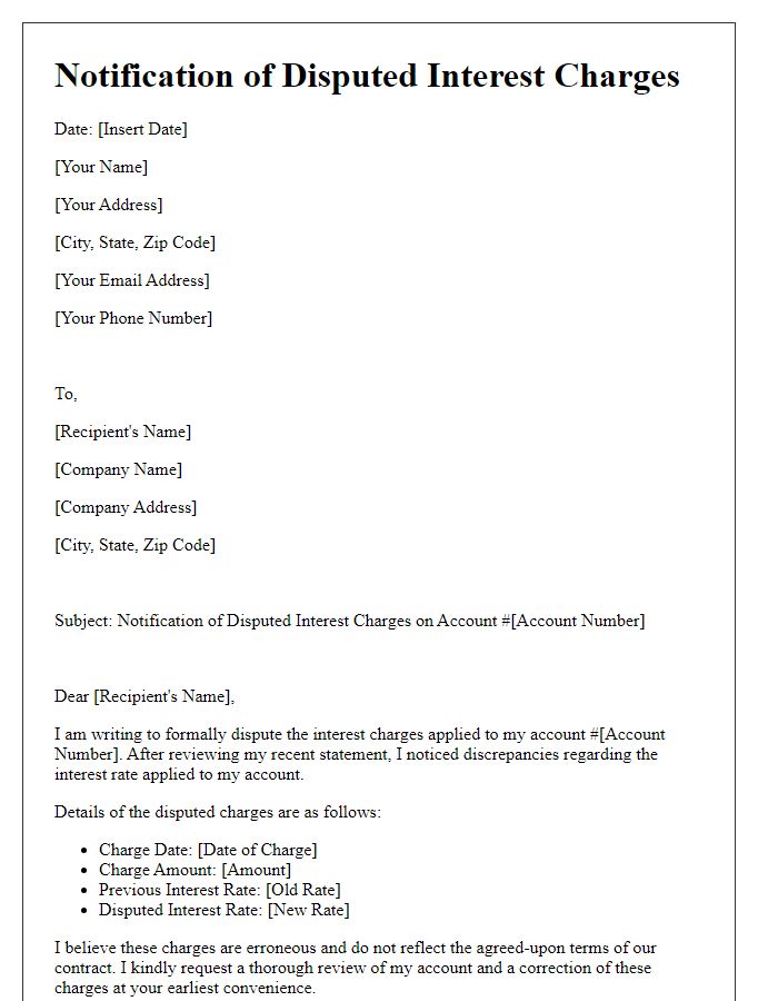 Letter template of notification for disputed interest charges