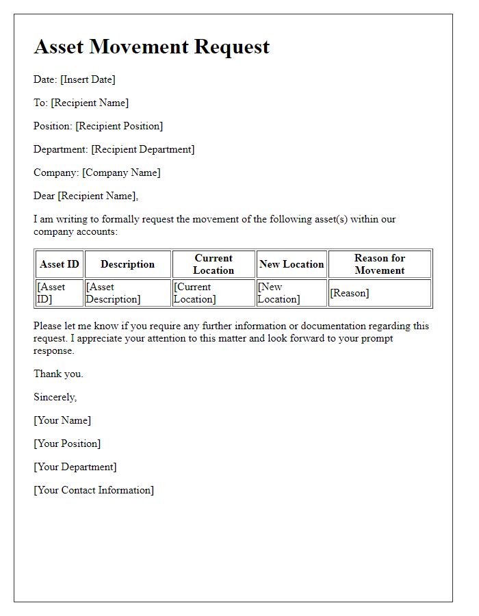 Letter template of asset movement request for company accounts