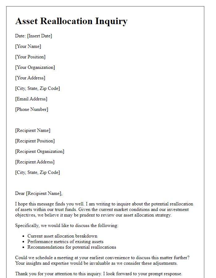 Letter template of asset reallocation inquiry for trust funds