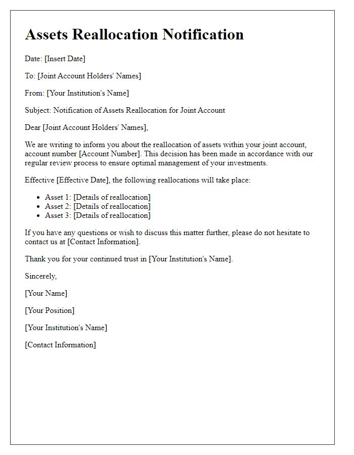 Letter template of assets reallocation notification for joint accounts