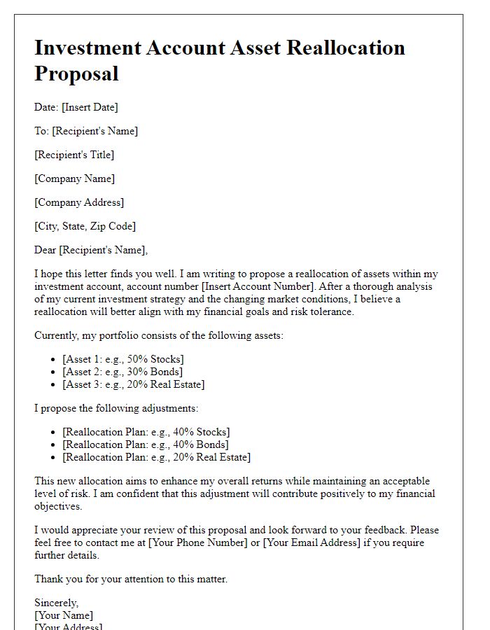 Letter template of investment account asset reallocation proposal