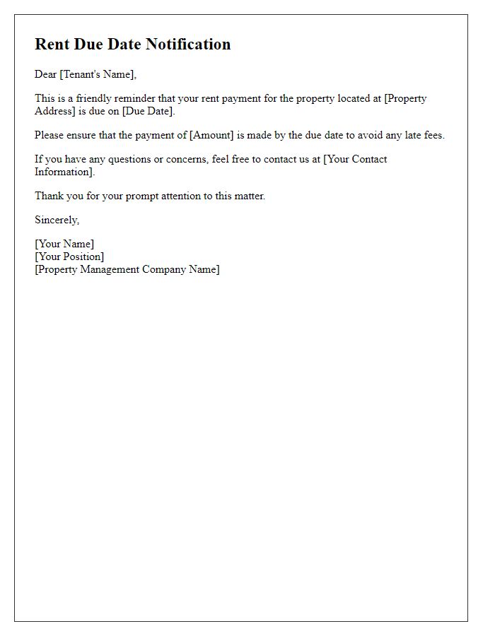 Letter template of rent due date notification for tenants