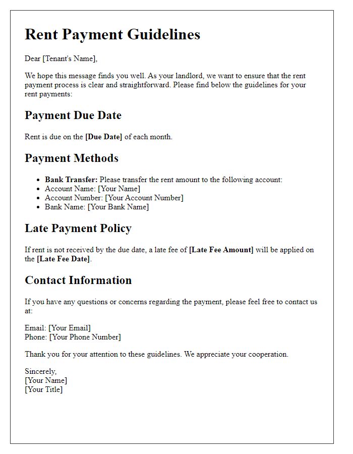 Letter template of rent payment guidelines for tenants