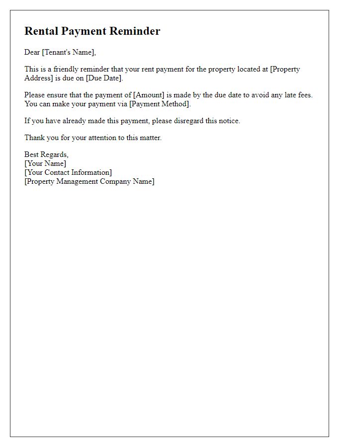 Letter template of rental payment reminders for tenants