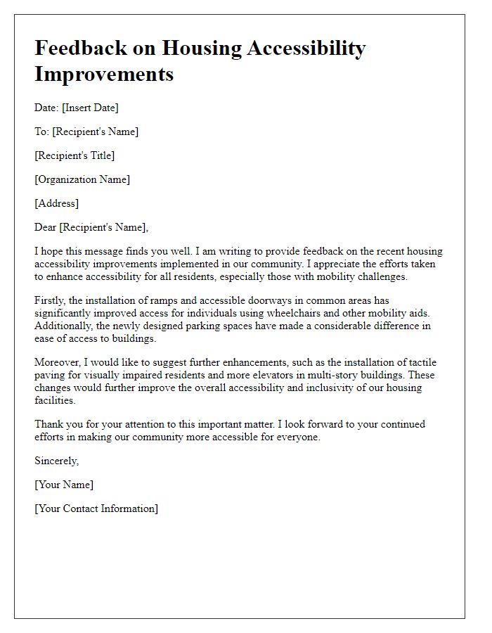 Letter template of feedback on housing accessibility improvements