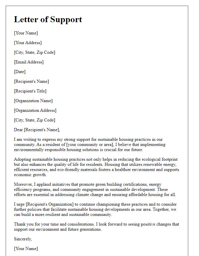 Letter template of support for sustainable housing practices