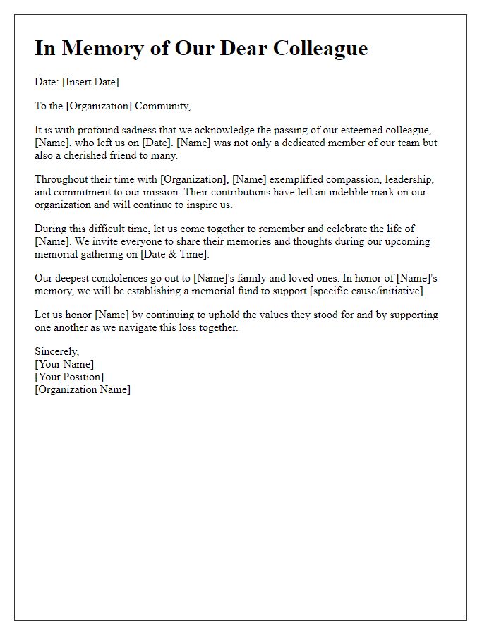 Letter template of mourning and remembrance from global organization