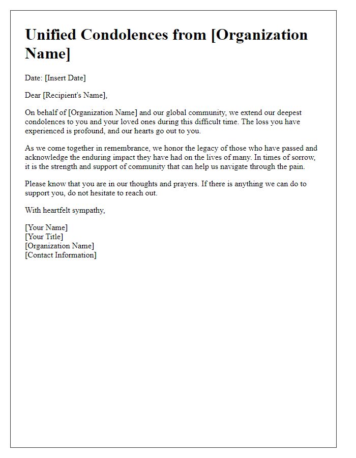 Letter template of unified condolences from global organization