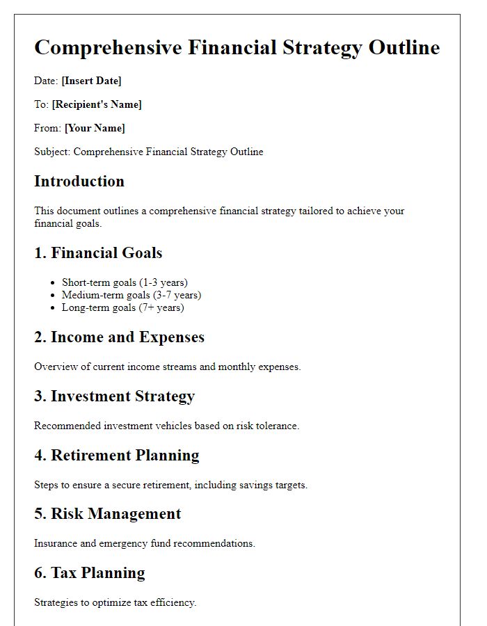 Letter template of comprehensive financial strategy outline