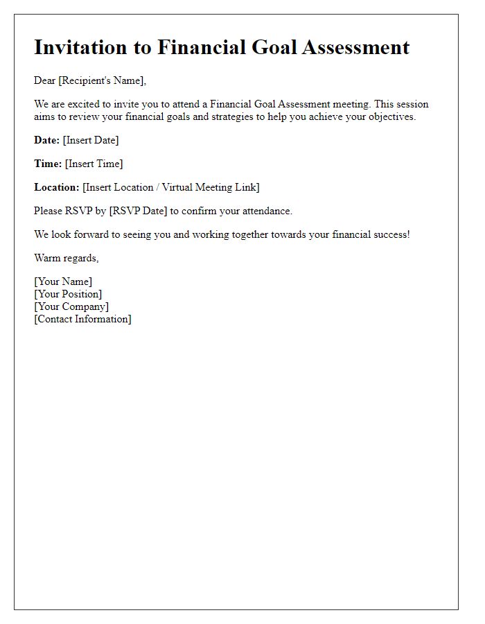 Letter template of financial goal assessment invitation