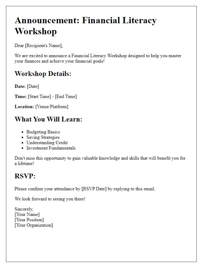 Letter template of financial literacy workshop announcement