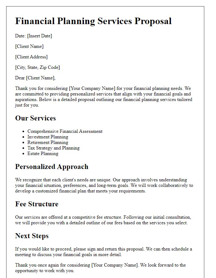 Letter template of personalized financial planning services proposal