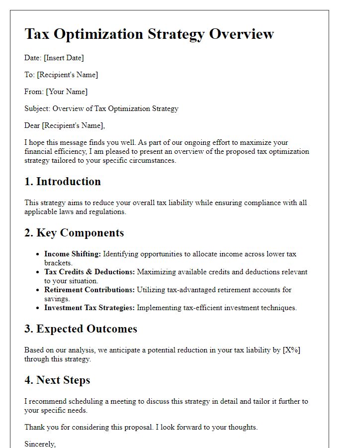 Letter template of tax optimization strategy overview