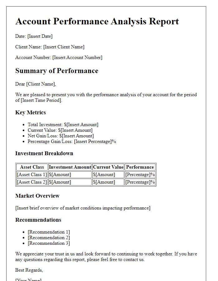 Letter template of account performance analysis for clients