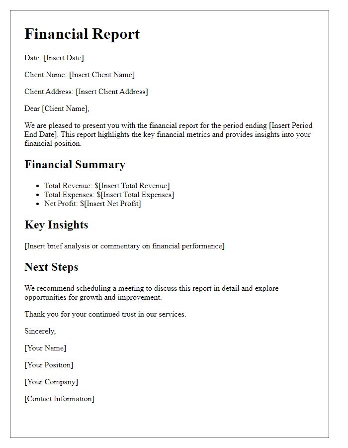 Letter template of financial report for clients