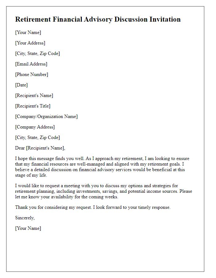 Letter template of retirement financial advisory discussion