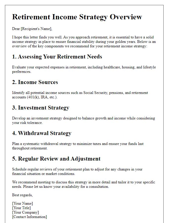 Letter template of retirement income strategy overview