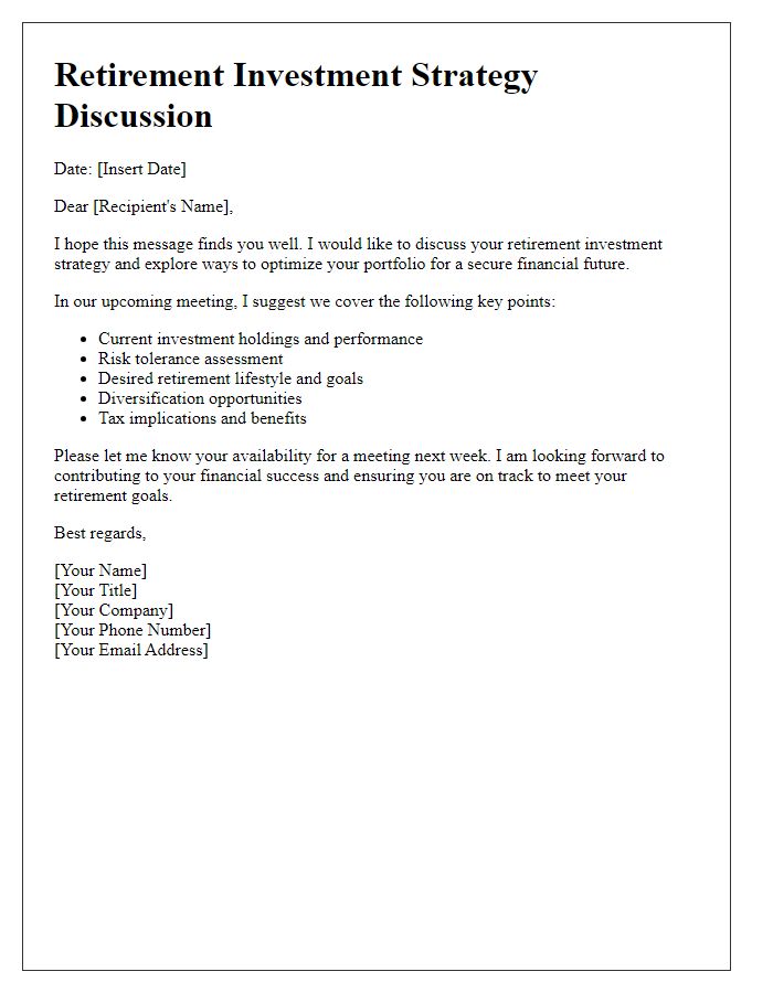 Letter template of retirement investment strategy discussion