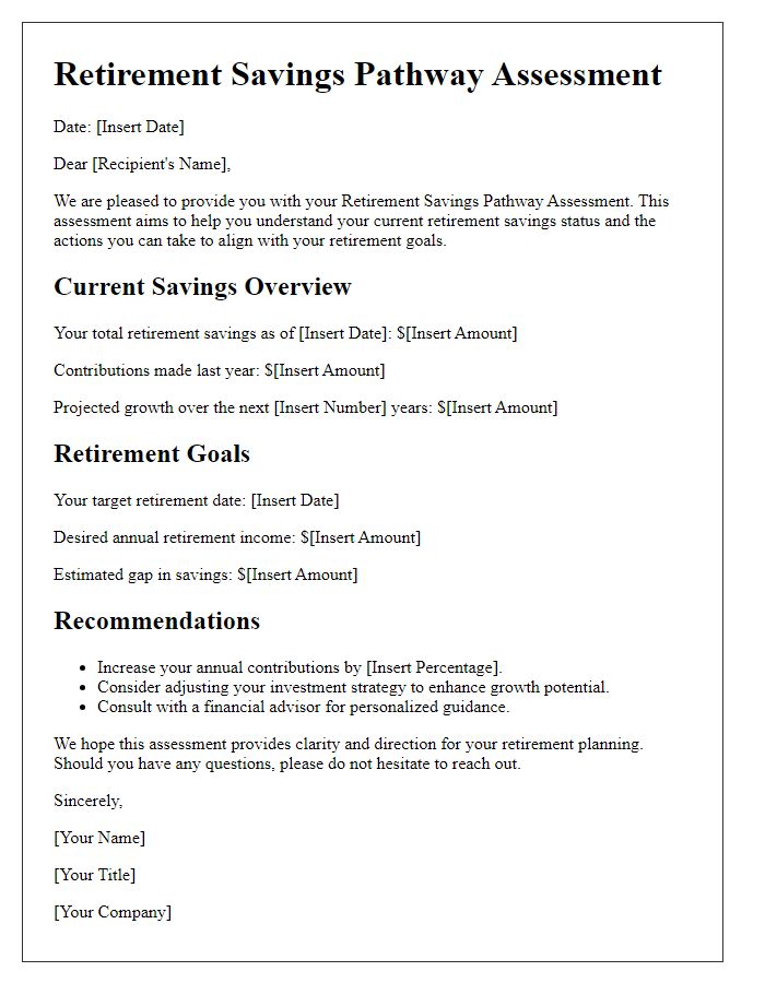 Letter template of retirement savings pathway assessment