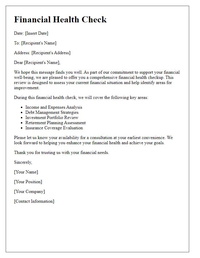 Letter template of financial health check