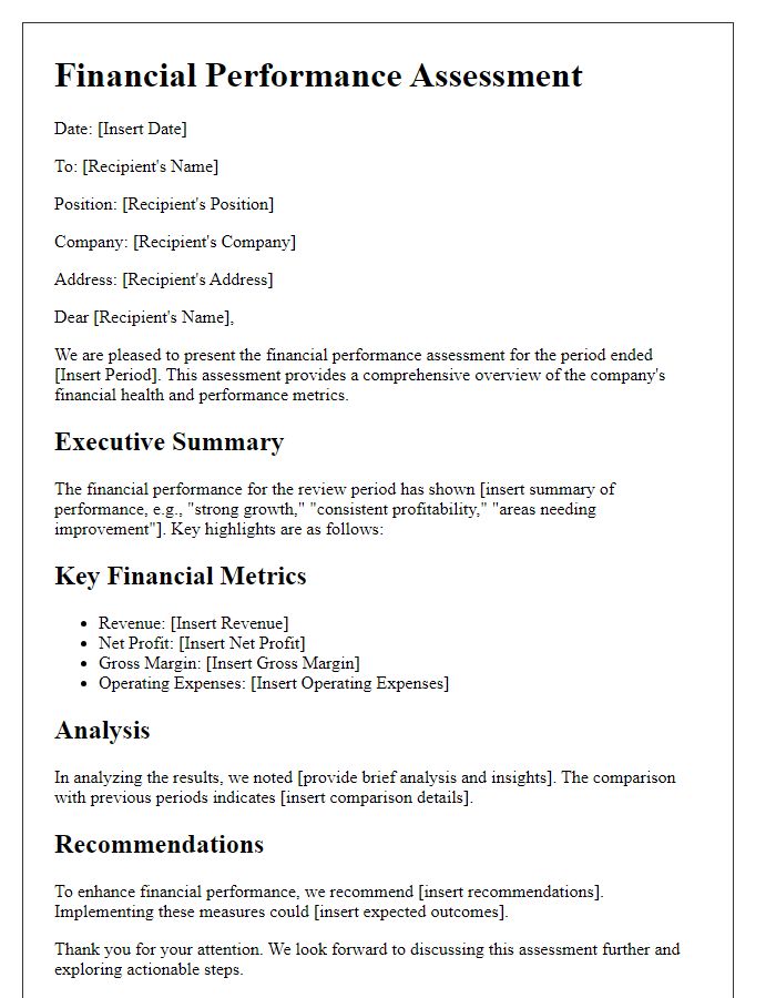 Letter template of financial performance assessment