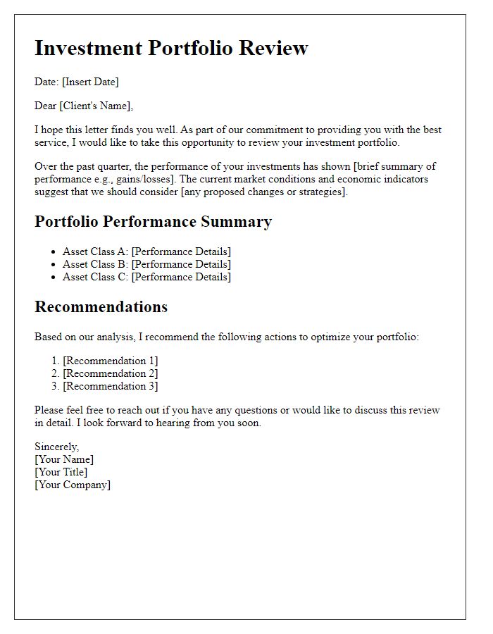 Letter template of investment portfolio review